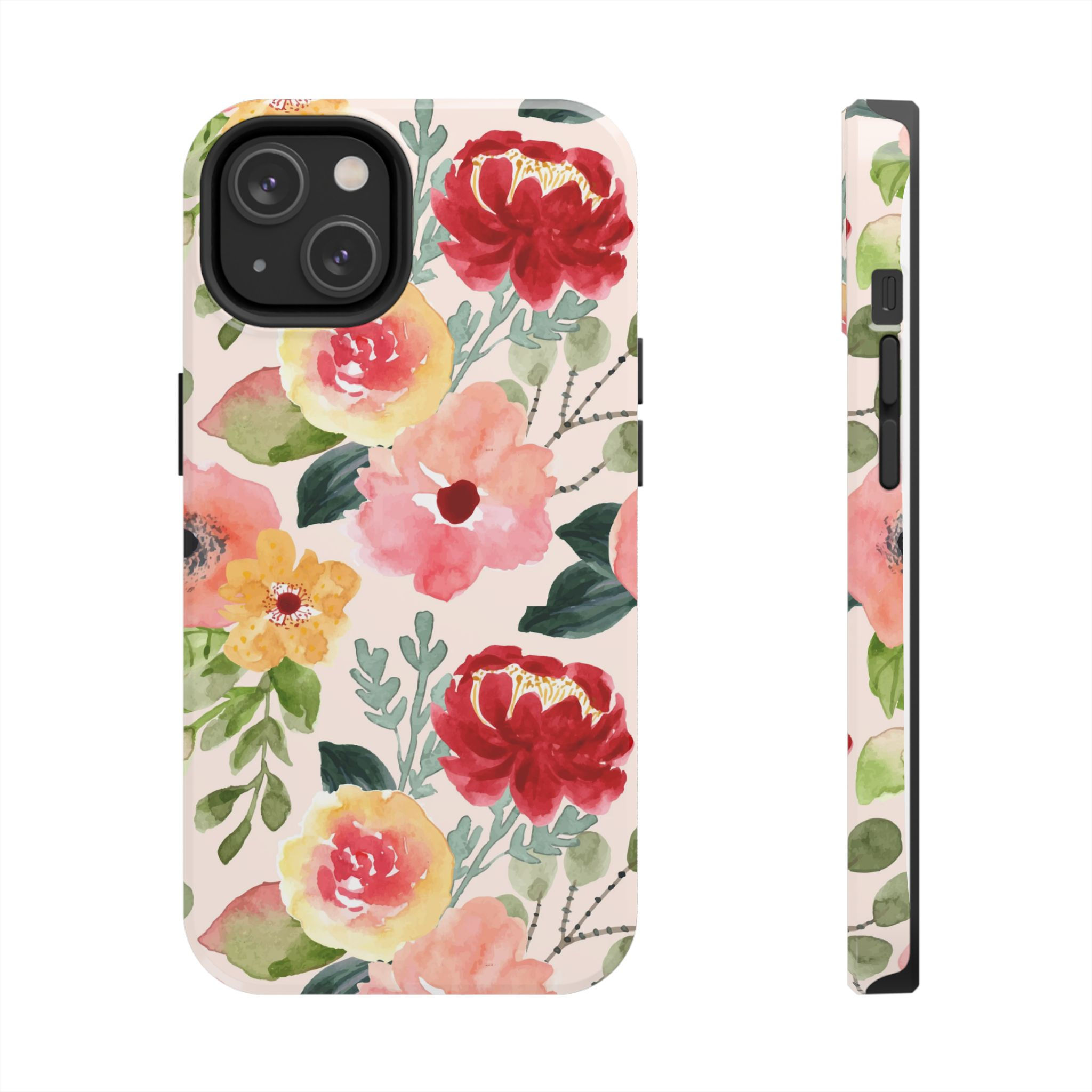 Floral Watercolor Tough Phone Case — Pink & Red Garden Bouquet