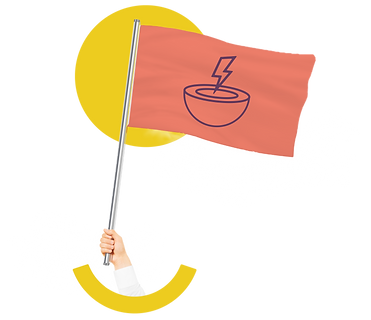 logo da cambuca com uma mão segurando uma bandeira dentro.
