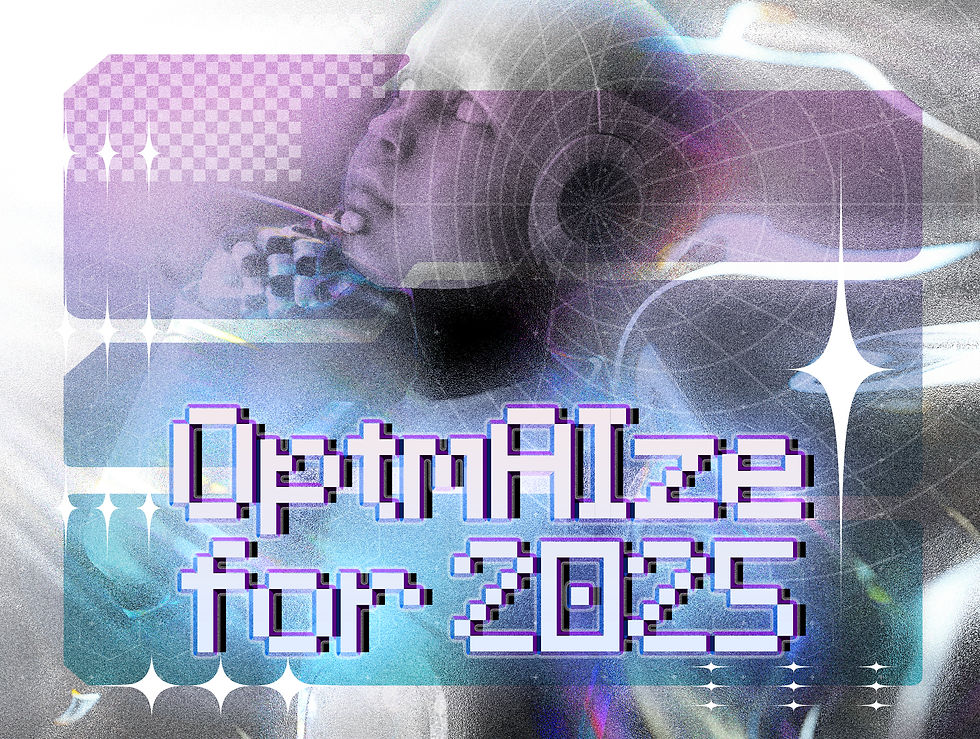 OptimAIze for 2025 - Image of a cyborg graphic with robot and gradient colors.