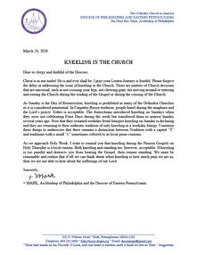 Letter from Archbishop Mark              Kneeling in the Church