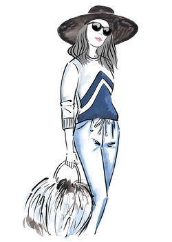 Fashion illustration of girl in hat