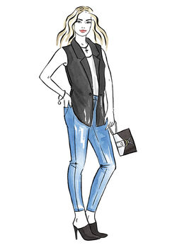 Fashion sketch of girl in jeans