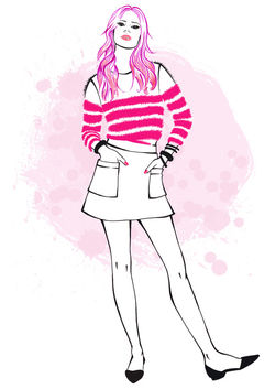 Fashion sketch of girl in pink striped jumper