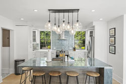 Kitchen- Light fixtures, island, cabinets, all interior painting