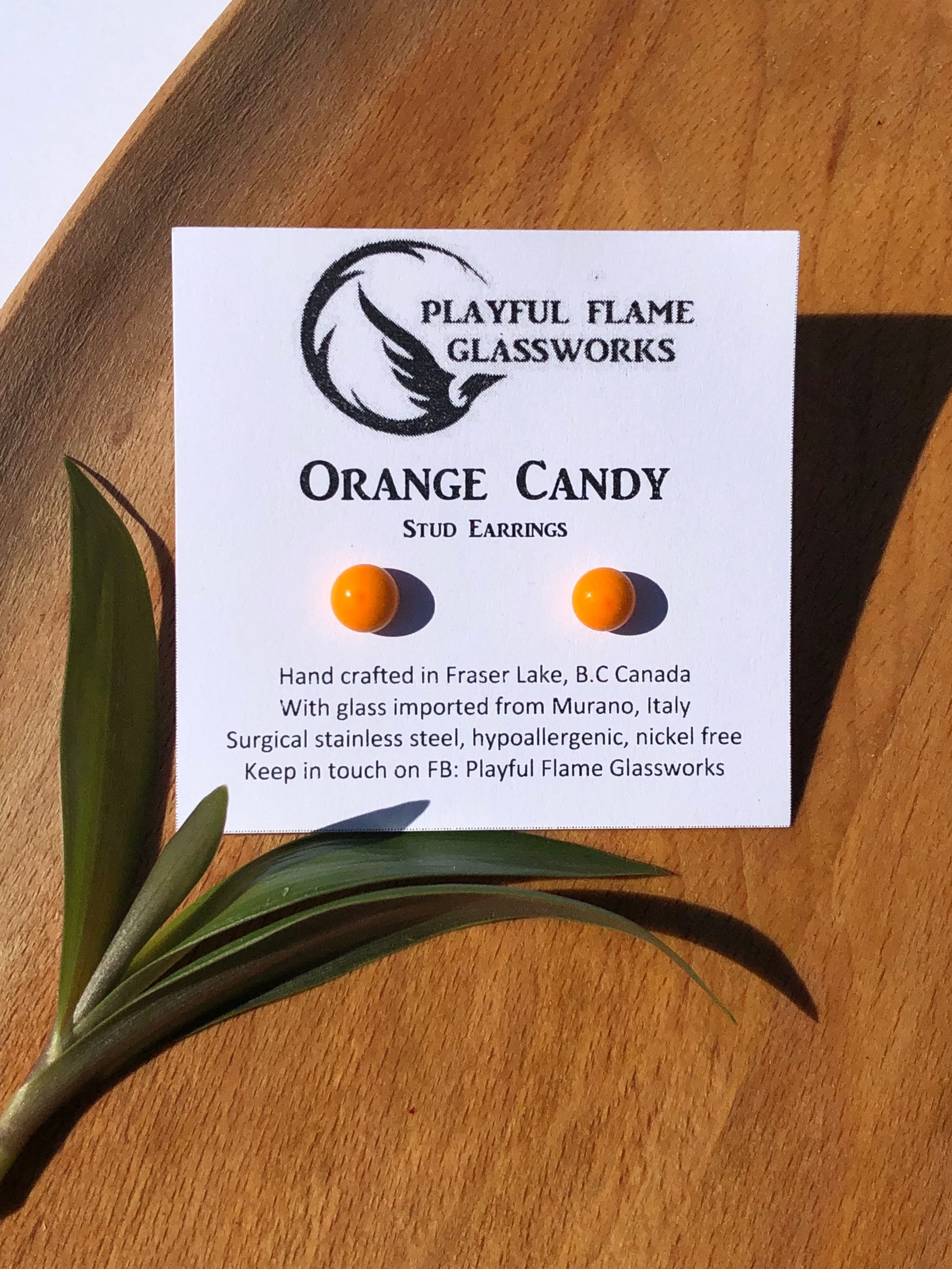 Orange Candy Glass Stud Earrings