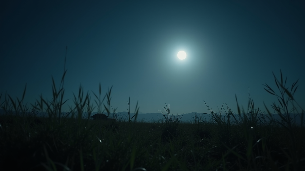 Eye-level view of a serene landscape under a moonlit sky