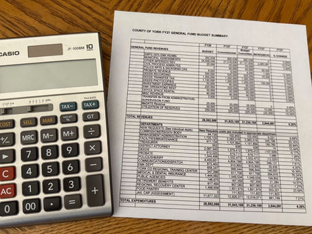 calculator and budget worksheet on a desktop