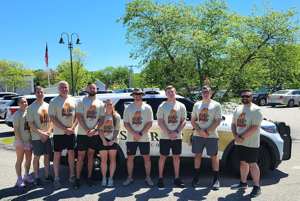 York County Sheriff’s Office, some of their family members and friends who made the 4.2 mile run from the Arundel Town Line to Biddeford city line last week in the Law Enforcement Torch Run for Special Olympics Maine included Calley Forbes, MSP Trooper Kyle Forbes, York County Chief Deputy Jeremy Forbes, Deputy Levi Johnson, Chelsey Johnson, Det. Steven Broy, Recruit Matt Ryan, MSP Cpl. Travis Doughty and Deputy Matthew Cummer. - Photo courtesy of York County Sheriff's Office