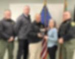 York County Sheriff’s Office Major of Operations Kathryn Mone has departed to take up her new role as Sheriff of Strafford County, New Hampshire. Mone was the victor in the Nov. 6 race for the sheriff’s post, besting her opponent by more than 4,500 votes. York County Sheriff’s Office colleagues hosted a send-off for Mone Friday, Jan. 3. Shown here are Administrative Major Paul Mitchell, Chief Deputy Jeremy Forbes, Sheriff William L. King, Mone, and the newly-named Major of Operations, Craig Sanford.
