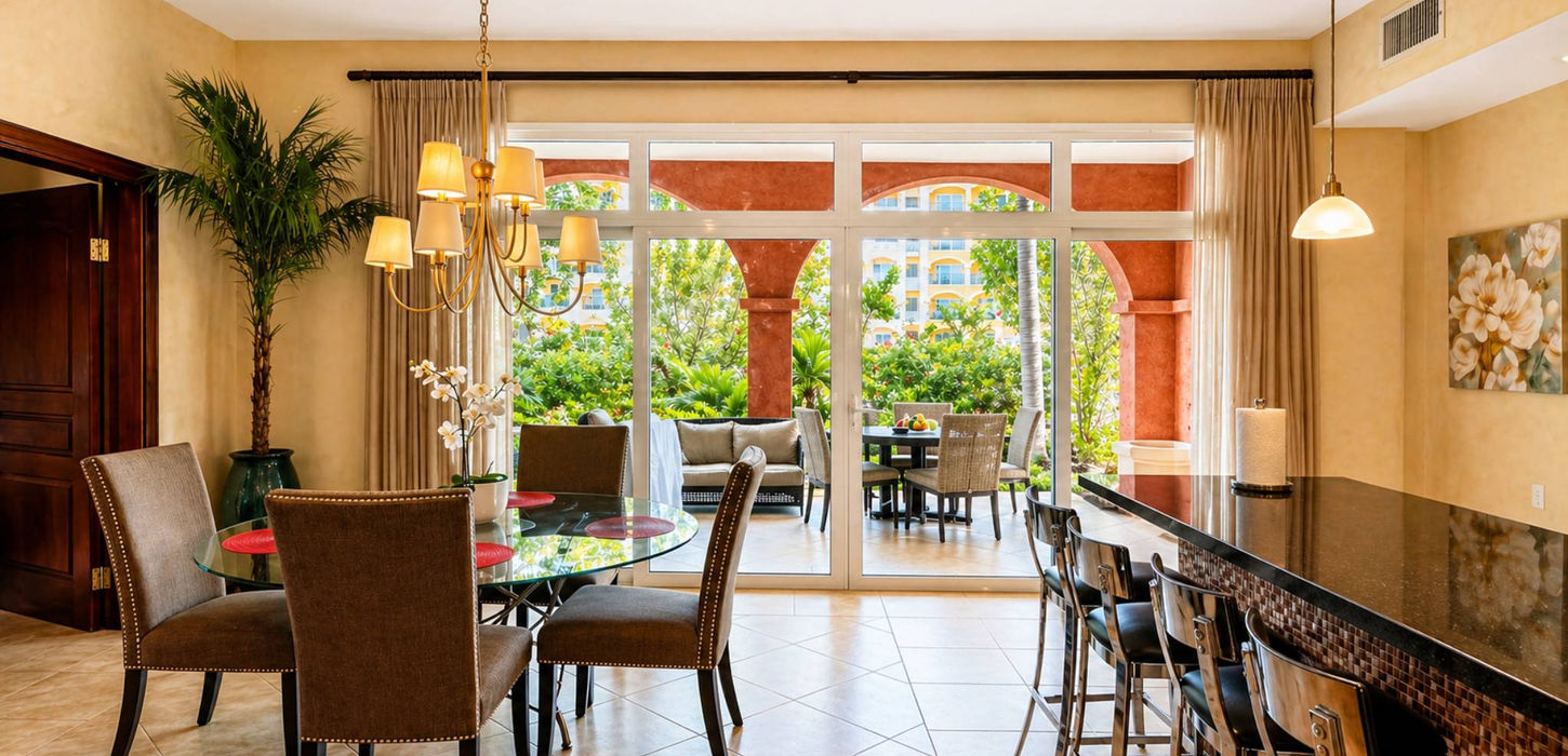 Dining room with patio access in Sint Maarten condo for sale