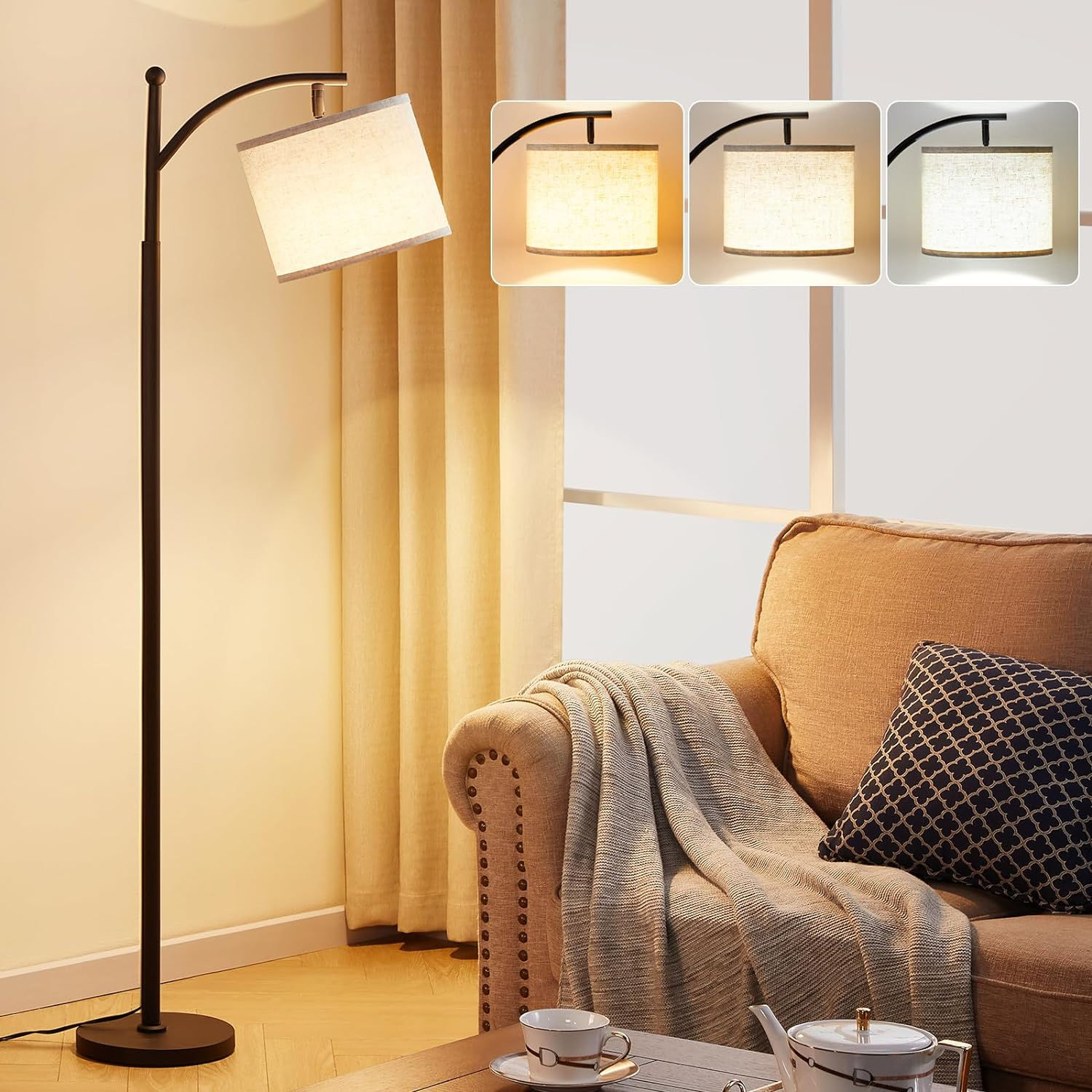 Ambimall Floor Lamp for Living Room with 3 Color Temperatures LED Bulb,