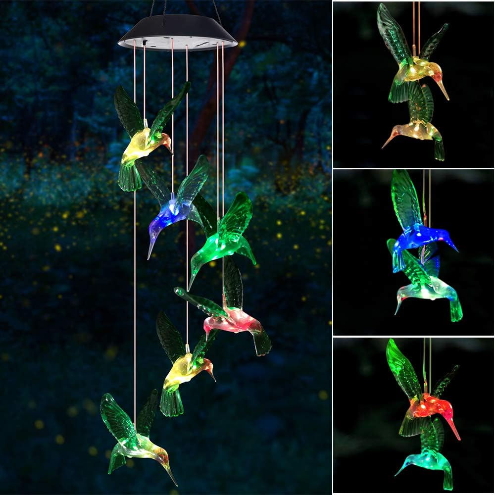 Wind Chime, Solar Hummingbird Wind Chimes Outdoor/Indoor, Memorial Wind Chimes