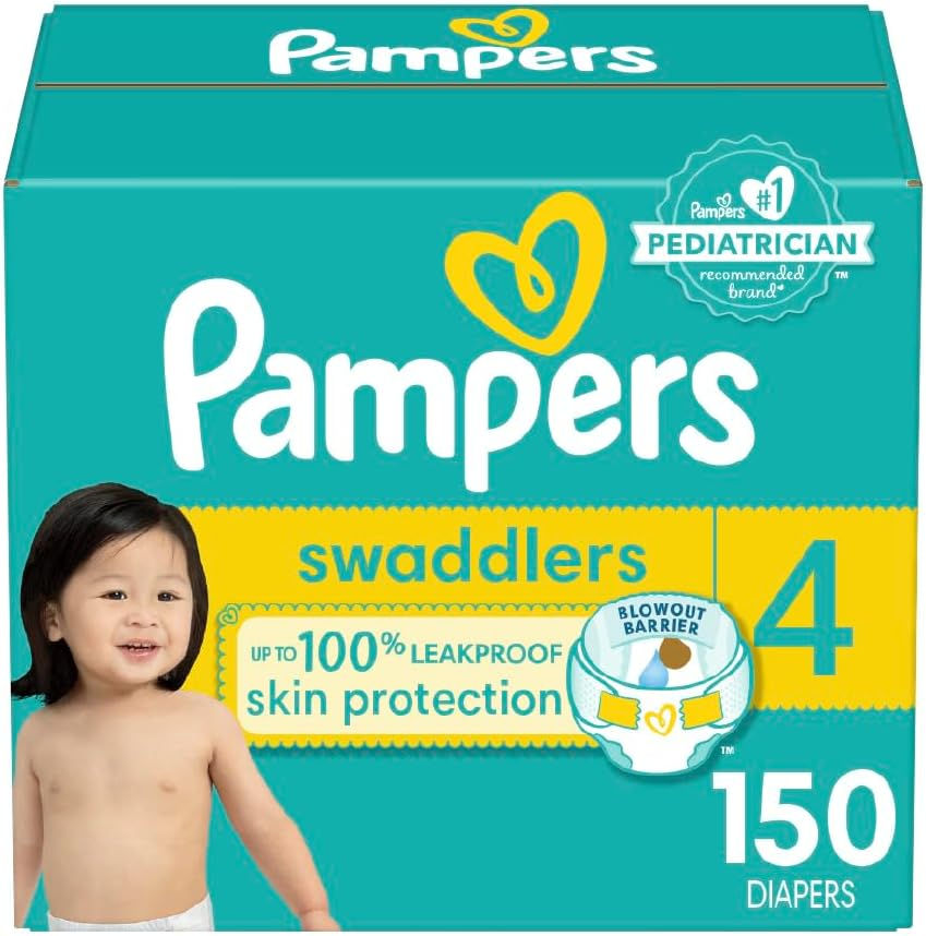 Pampers Swaddlers Diapers - Size 4, One Month Supply (150 Count), Ultra Soft