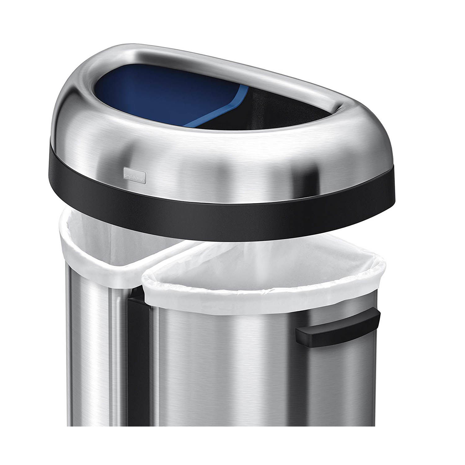 66L Dual Compartment Semi-Round Open Bin in Brushed Heavy-Gauge Stainless Steel