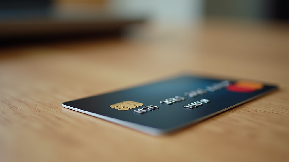 Close-up view of a credit card on a wooden table