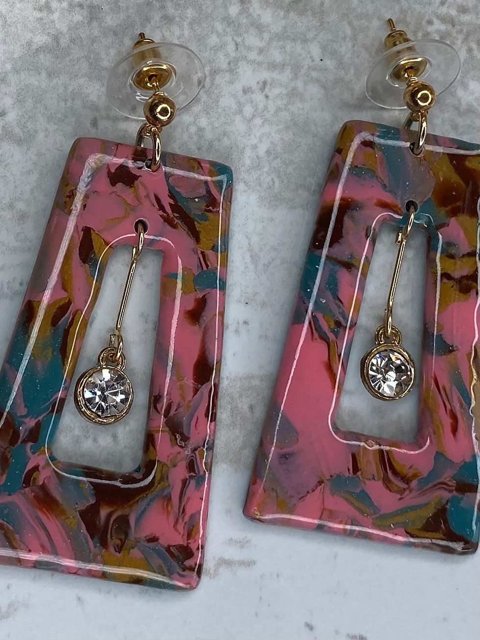 Thumbnail: Pink & Turquoise Trapezoid Earrings