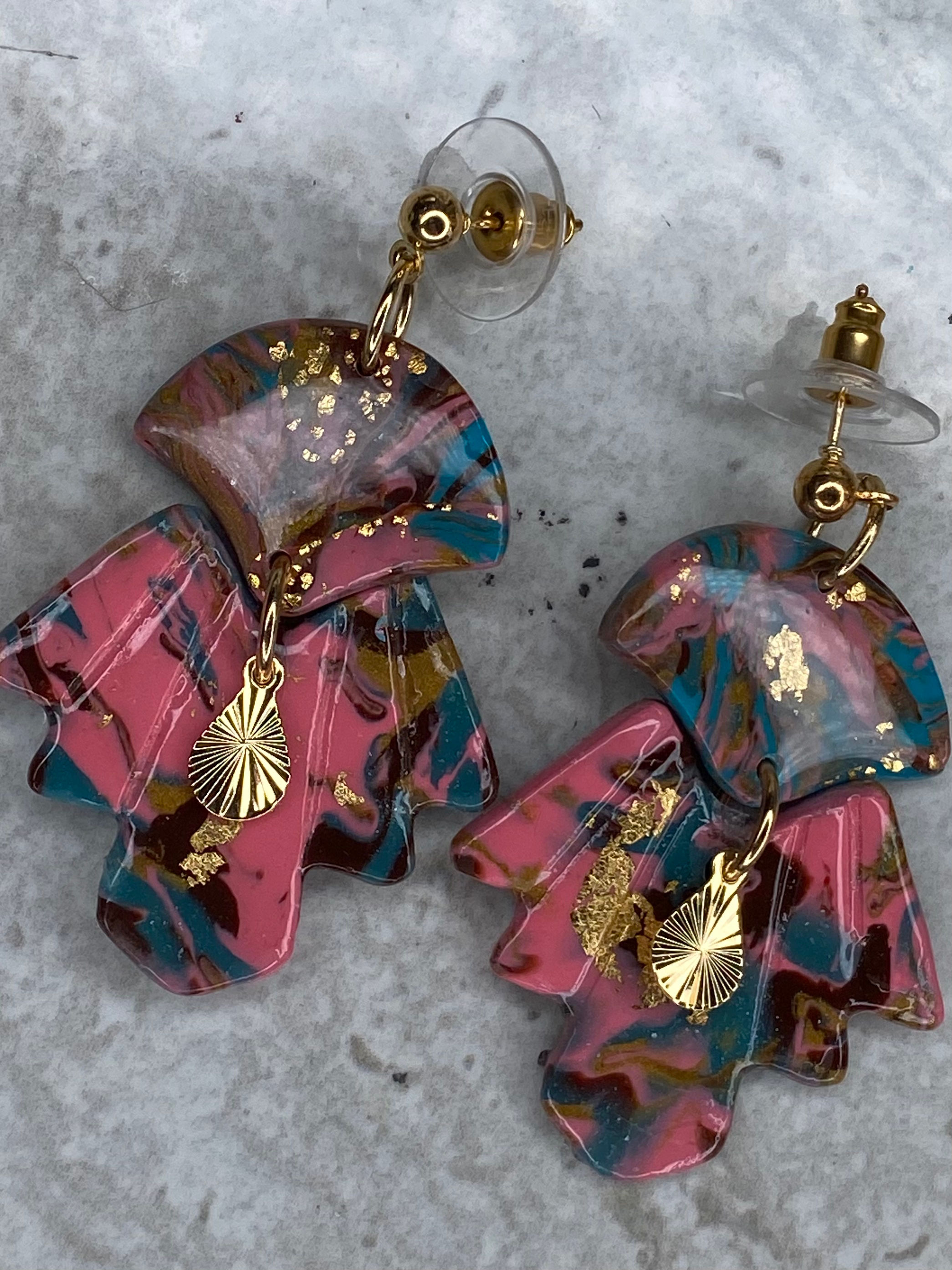 Pink & Turquoise with gold filled tear drop
