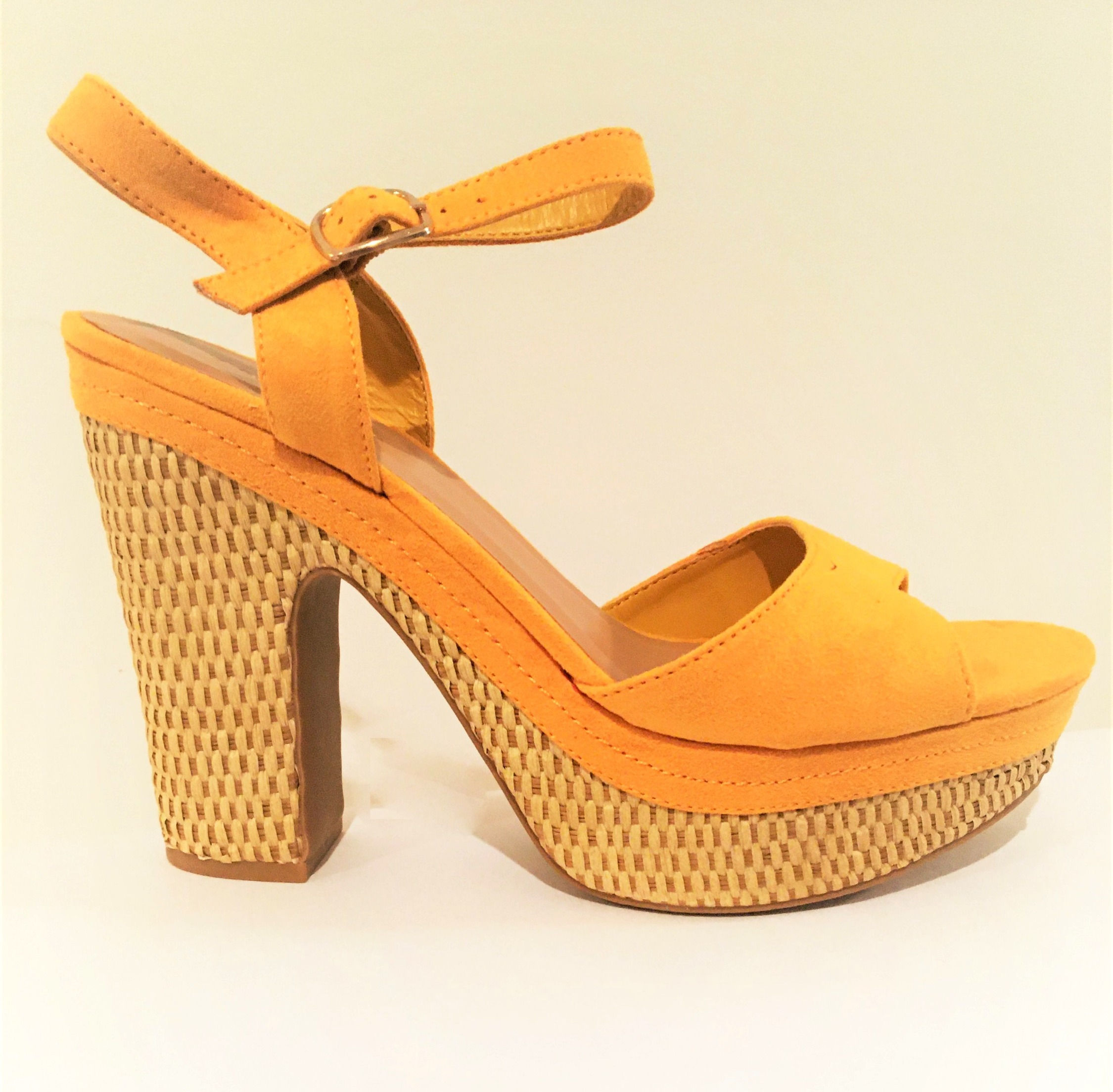Mustard Color Block Heel Sandals