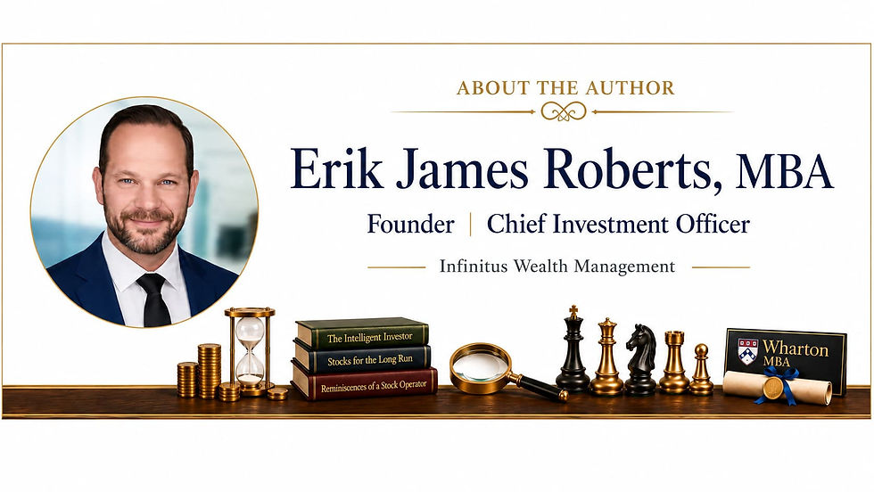 Erik James Roberts, MBA, Founder and Chief Investment Officer of Infinitus Wealth Management in Nashville, featured in a professional about-the-author blog bio image with financial and investment elements.