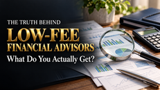 The Truth Behind Low-Fee Financial Advisors: What Do You Actually Get? Magnifying glass over financial charts on a desk.