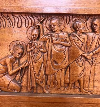 Charles Lwanga baptising Kizito Uganda martyrs martyred at Namungongo all saints in the catholic church. Basilica art