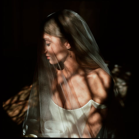 Luxury Destination Wedding at Villa Aurelia. Bride portrait on film