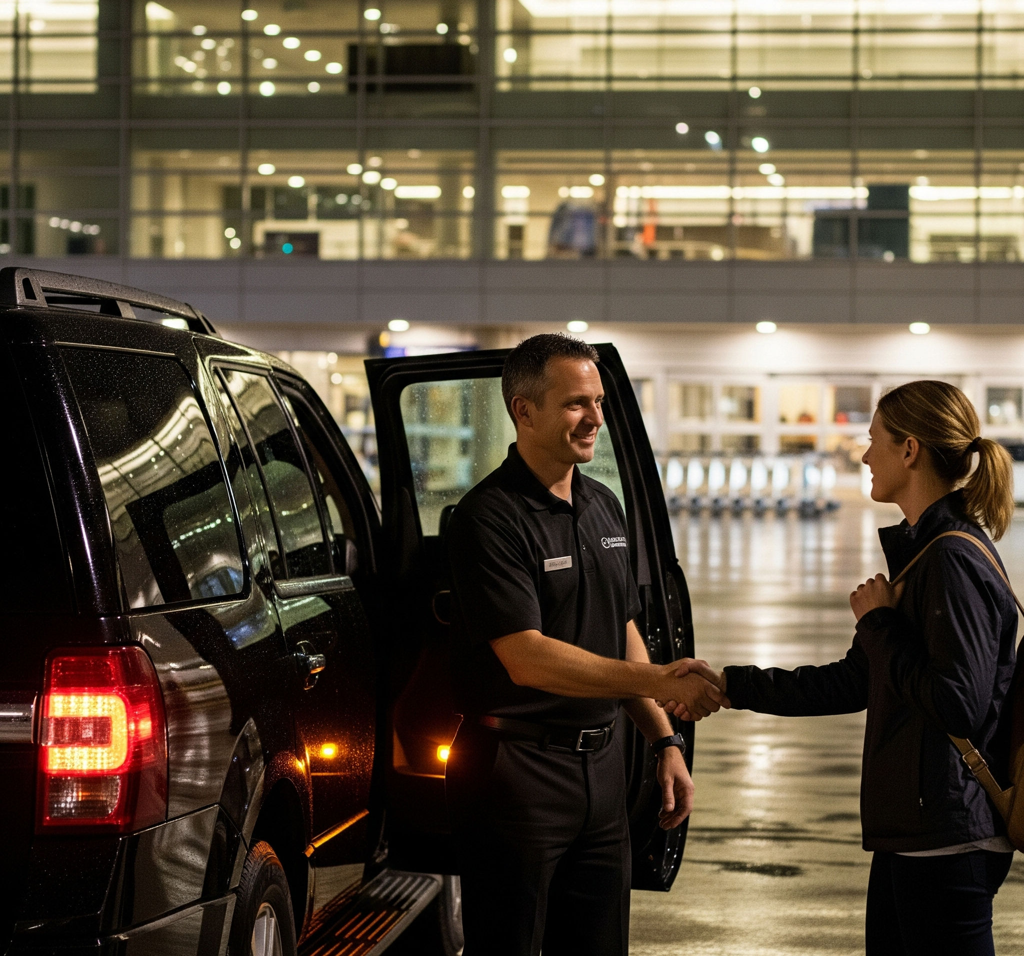 Late-Night Park City Airport Shuttle: Black Ford Expedition providing private after-hours airport transportation from Salt Lake City (SLC) to Park City between 10 PM and 6 AM.