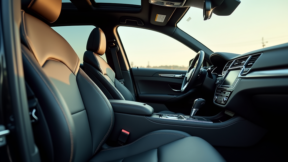 Close-up view of a clean and spacious car interior with leather seats