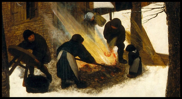 Banquo Folk Ensemble Concert, "Gathered by the Fire". Detail from "Hunters in the Snow" - Pieter Bruegel, the Elder