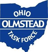 Ohio Olmstead Task Force logo- a blue graphic of the state of Ohio with the name inside