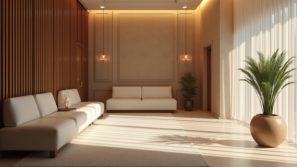 Eye-level view of a serene waiting area in a luxury spa