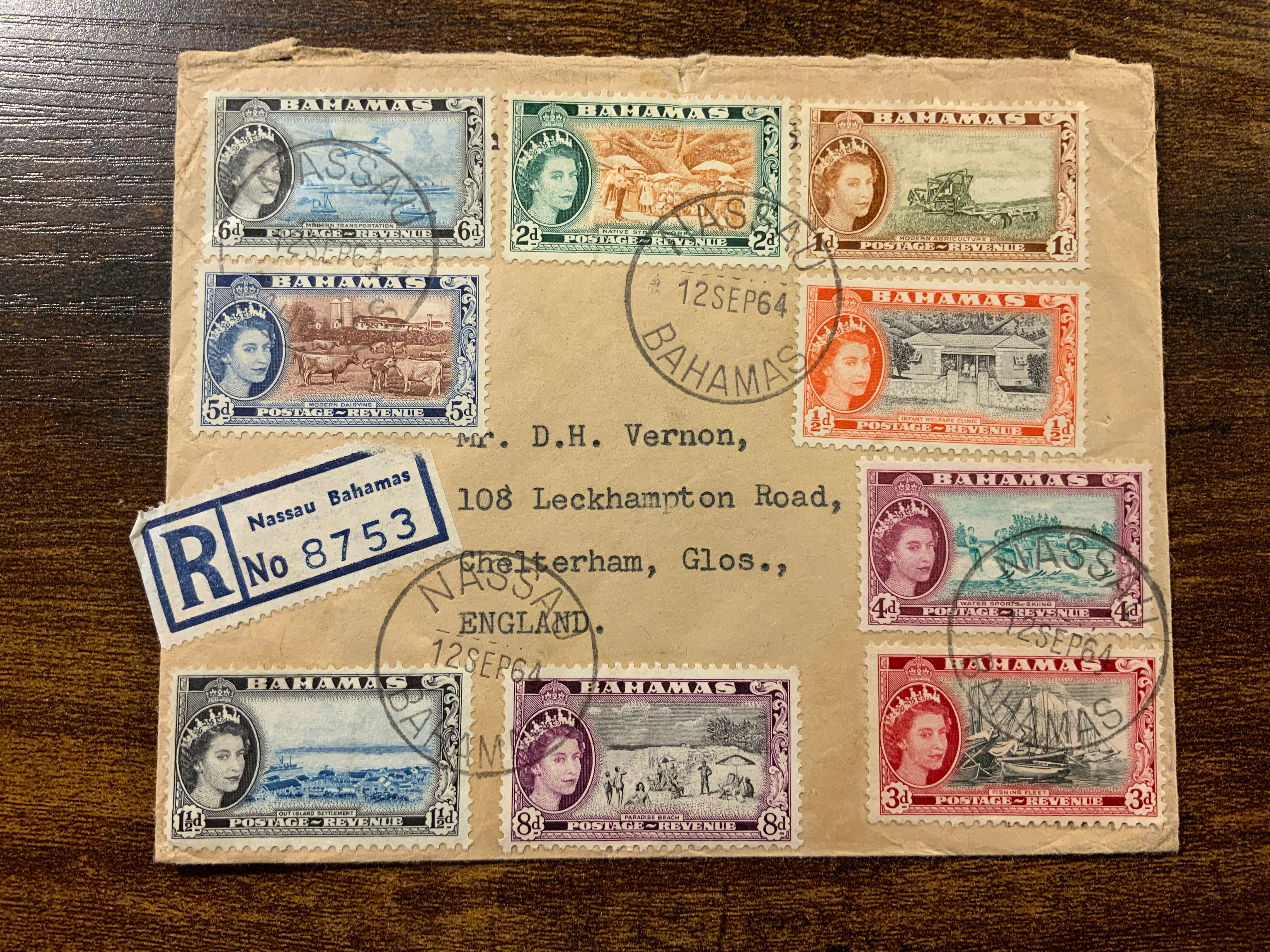 1964 Bahamas QEII on Registered cover to England