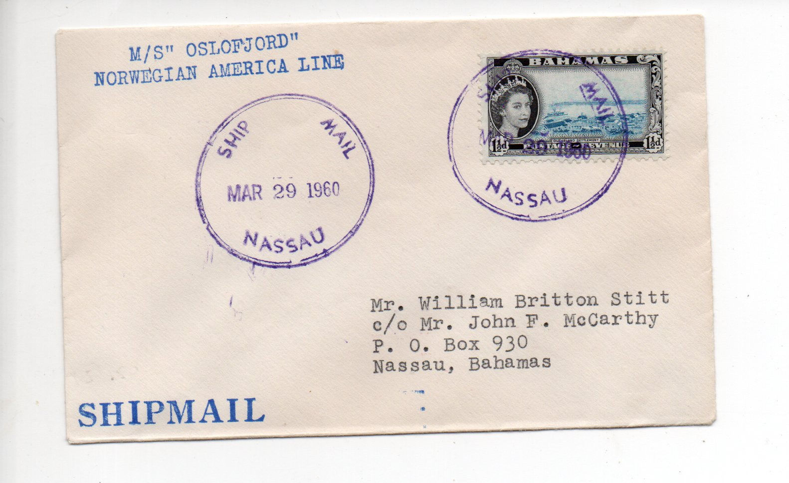 Bahamas Ship Mail Cover 1960