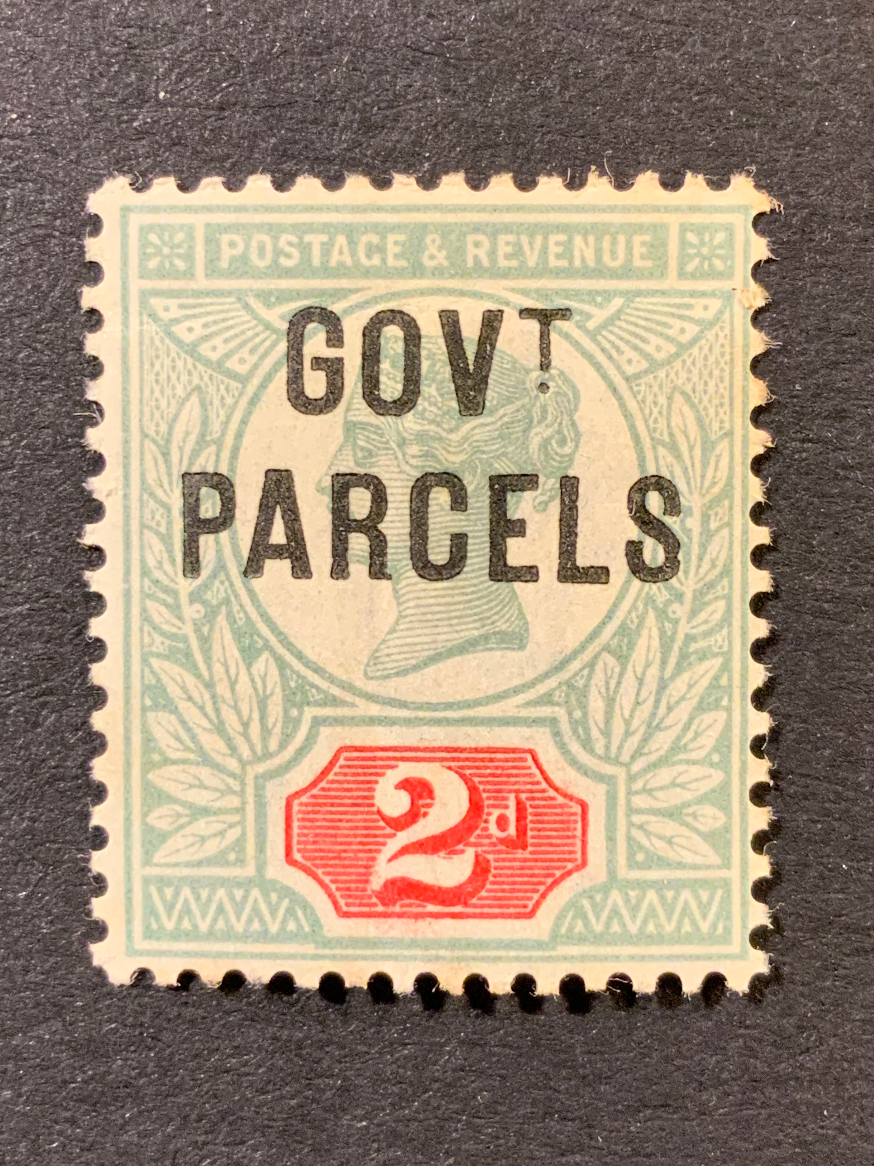 1891-1900 GB Govt Parcels 2d Grey Green M/M horizontal gum crease