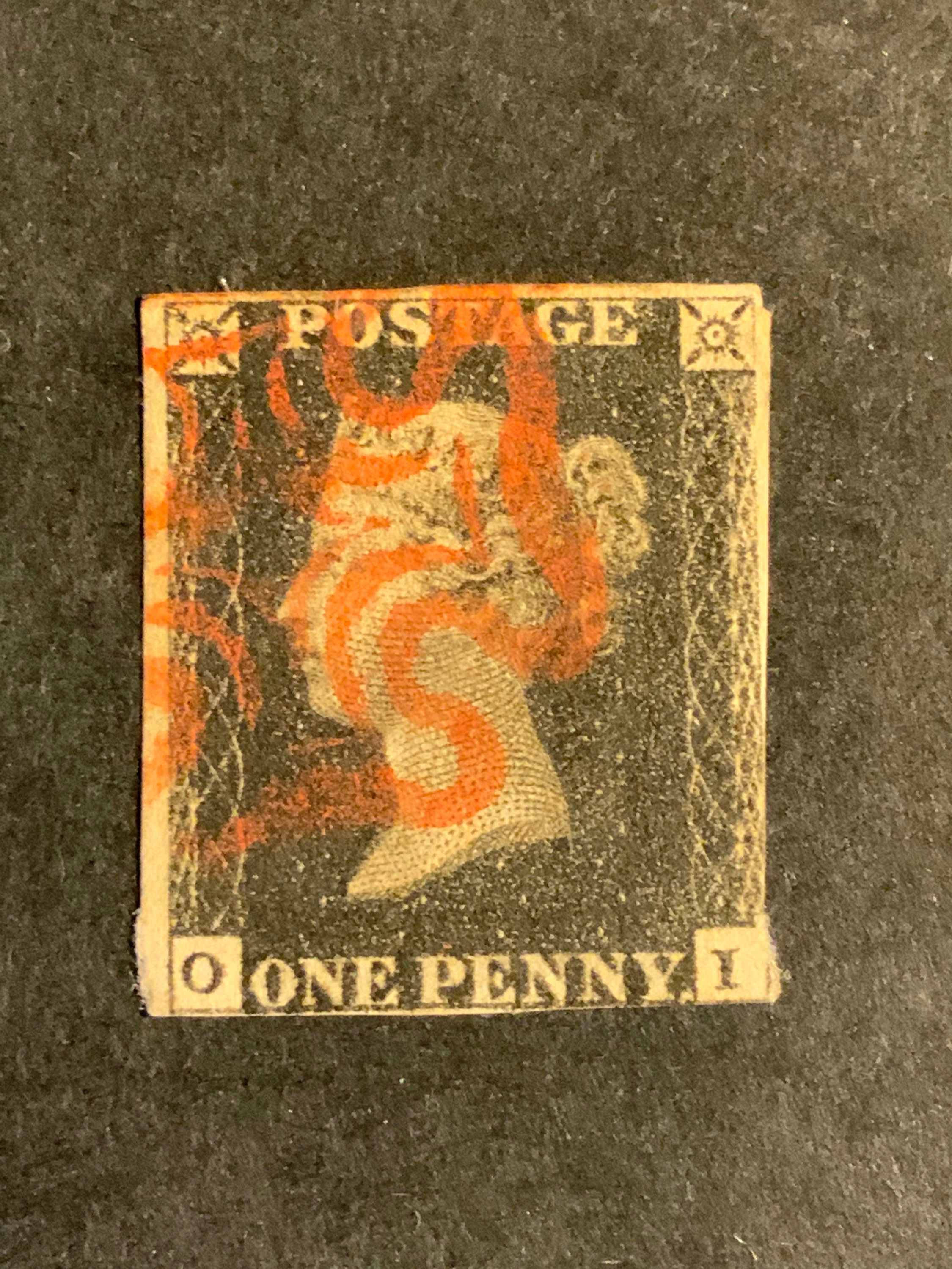 GB 1840 1d Penny black 2 1/2 margin red MX cancel sound used no thins etc