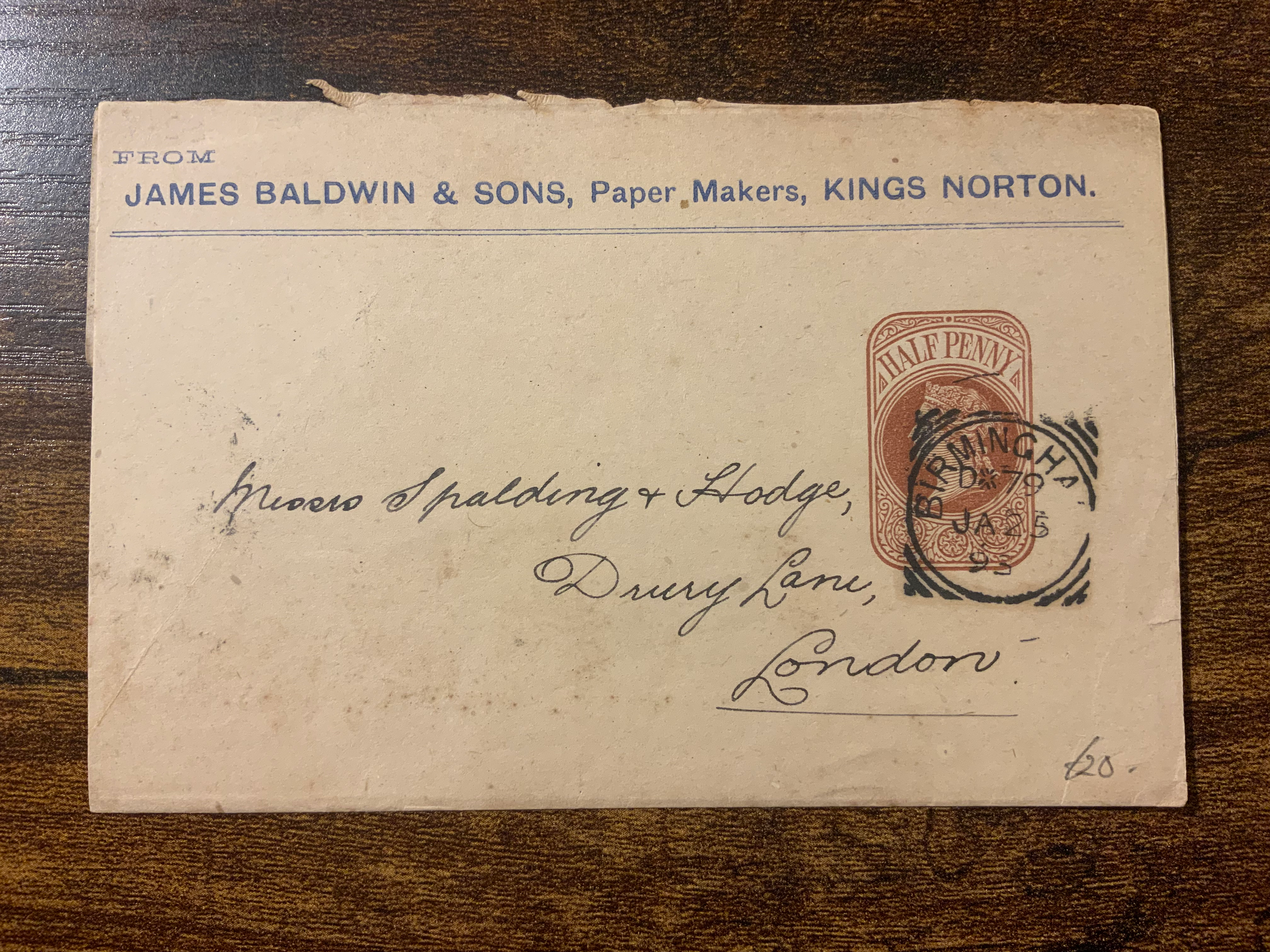 1893 Newspaper wrapper Birmingham Squared circle Baldwin & sond