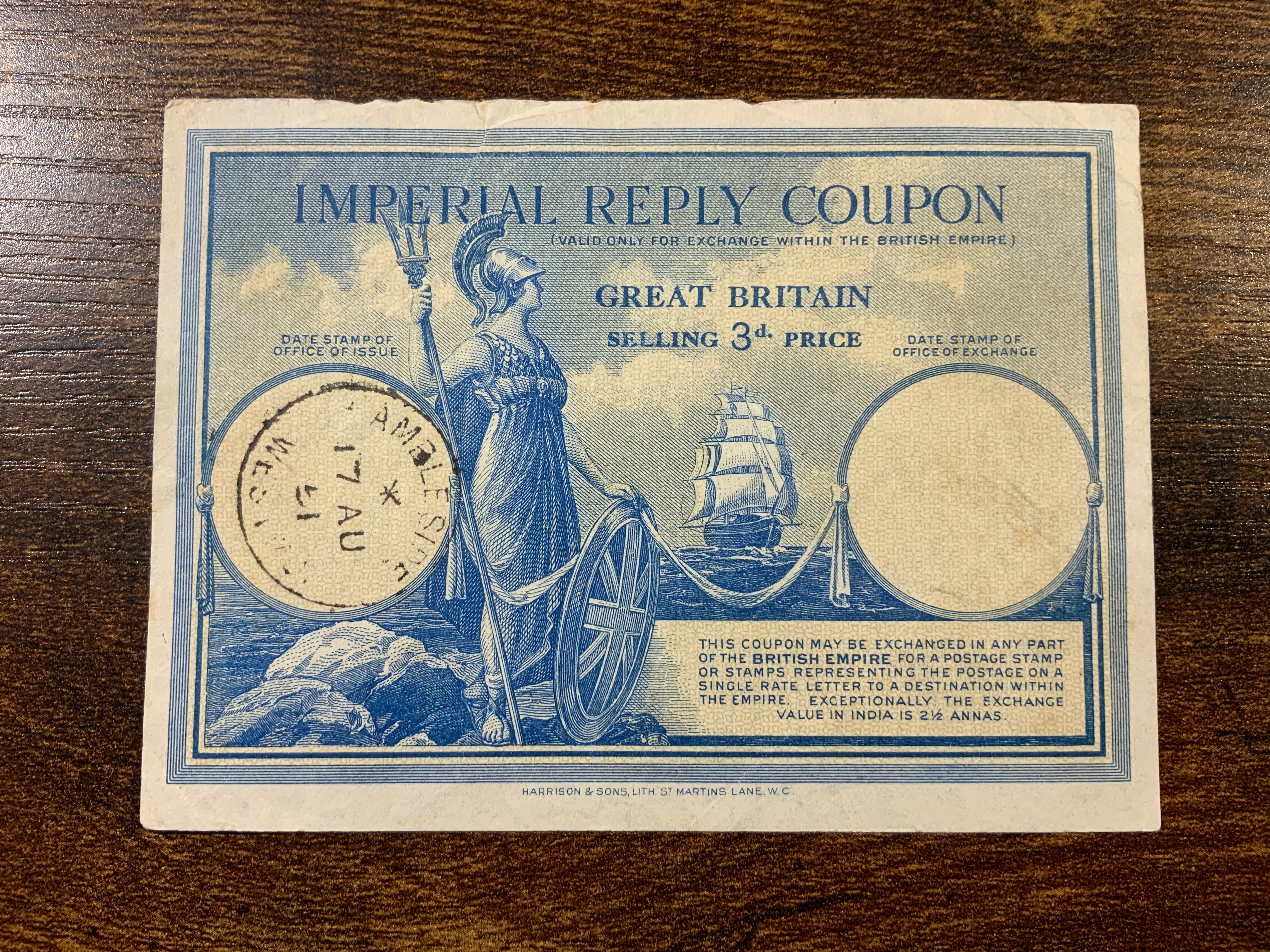 1951  Imperial Reply coupon Ambleside Cancel