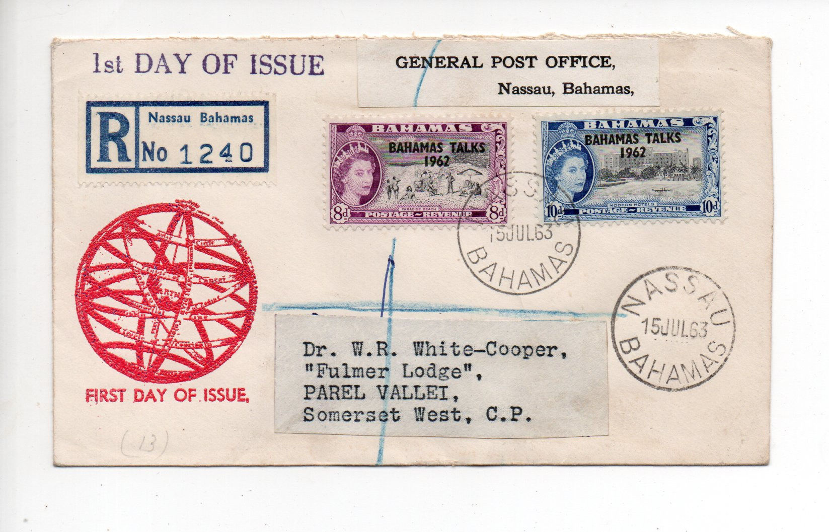 Bahamas  1963 Registered First Dat Cover "Bahamas Talks" Overprint