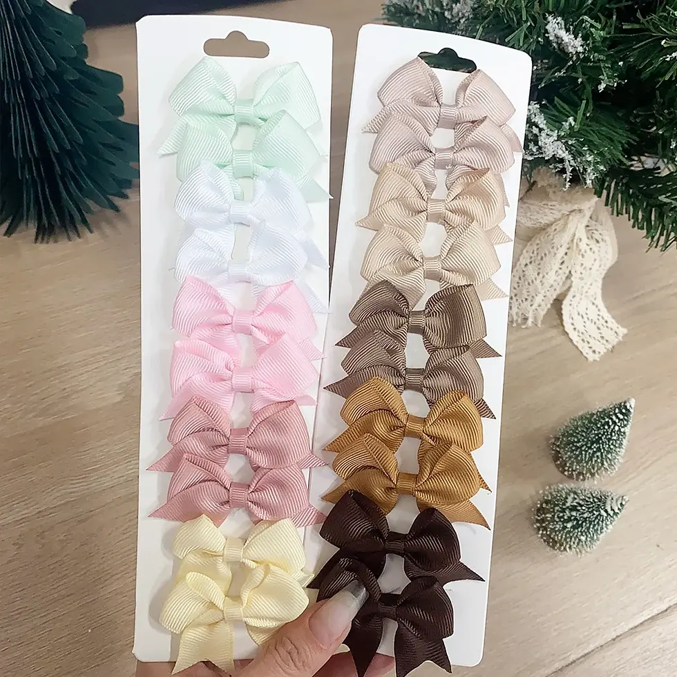 Thumbnail: 10Pcs/Set Solid Color Kids Bows Hair Clips for Baby Girls Handmade Ribbon