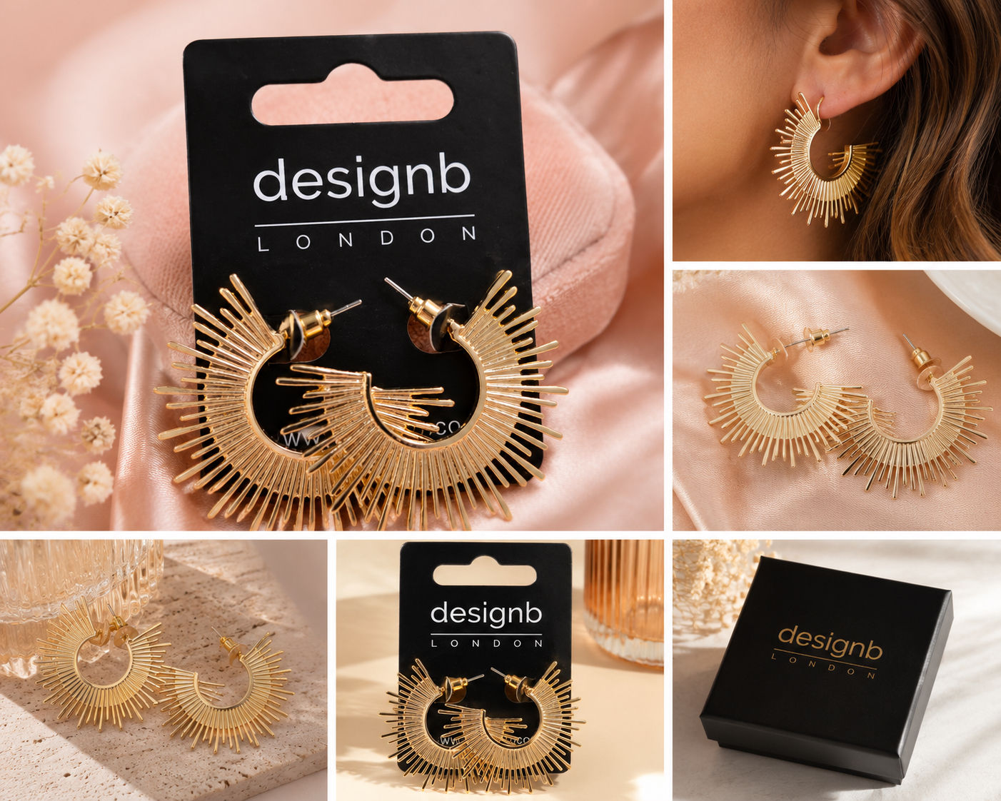 DesignB London Gold Tone Sunburst Hoop Earrings