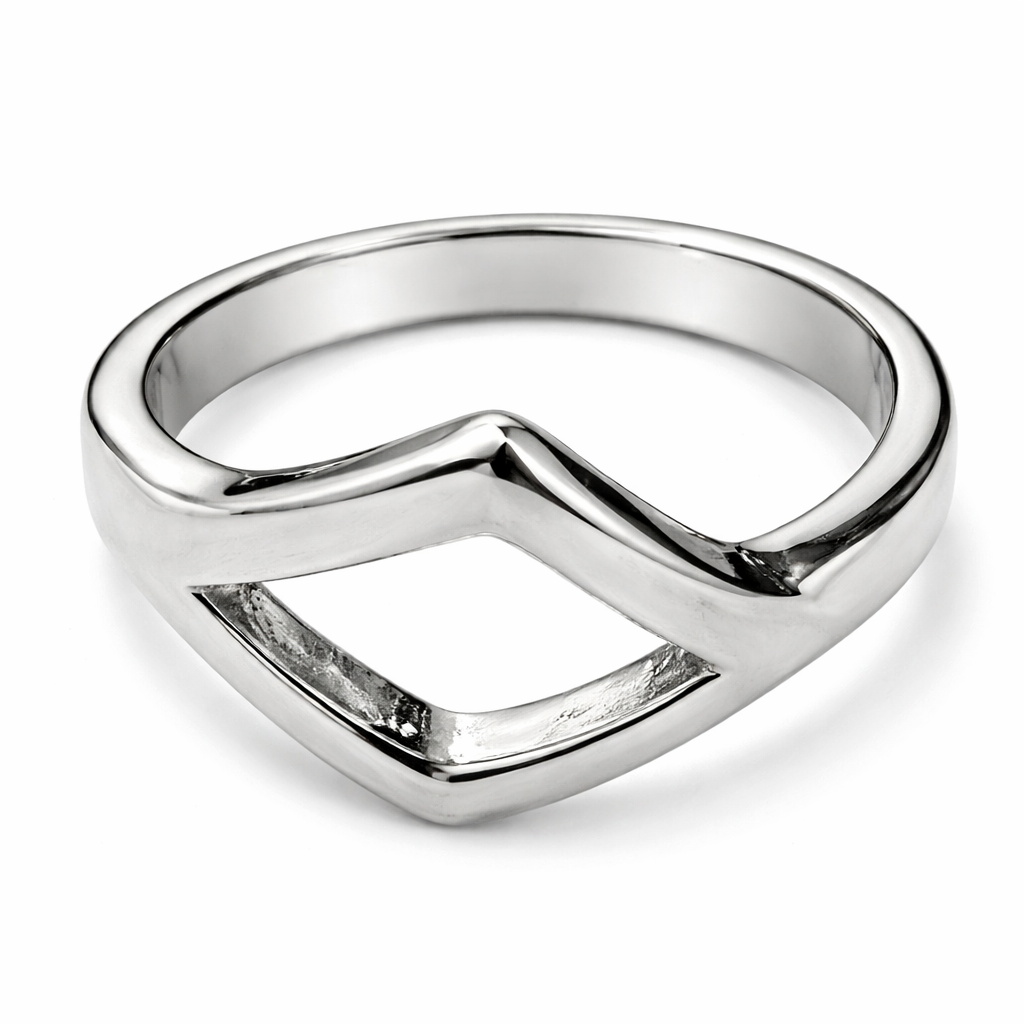 Silver Tone Geometric Open Ring Modern Minimalist Statement Band