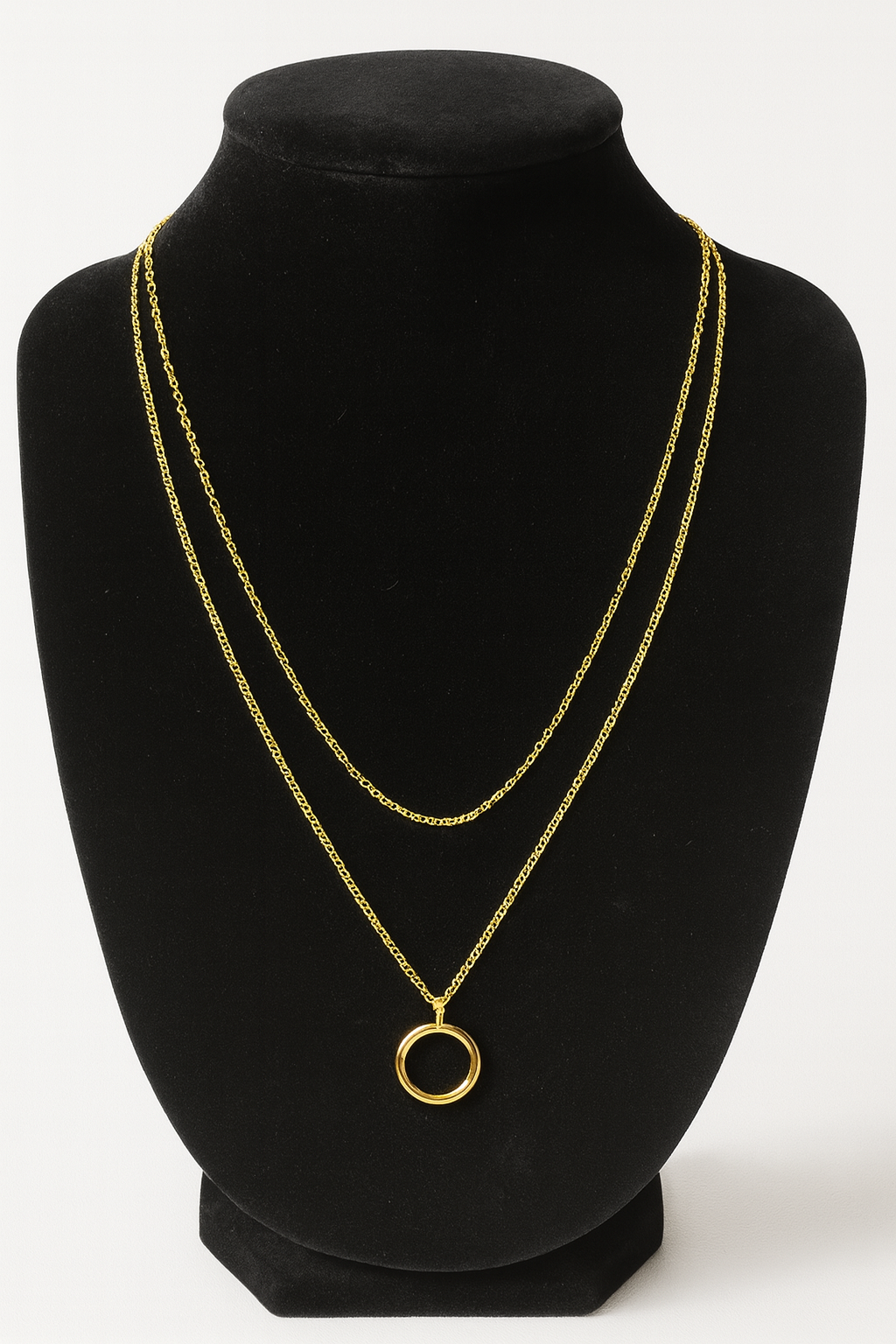 Gold Circle Pendant Layered Necklace