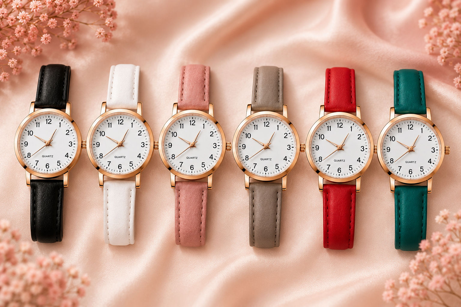 Women’s Classic Rose Gold Quartz Watch – 6 Strap Colours