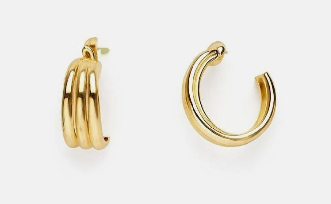 Thumbnail: Gold Tone Textured Hoop Earrings
