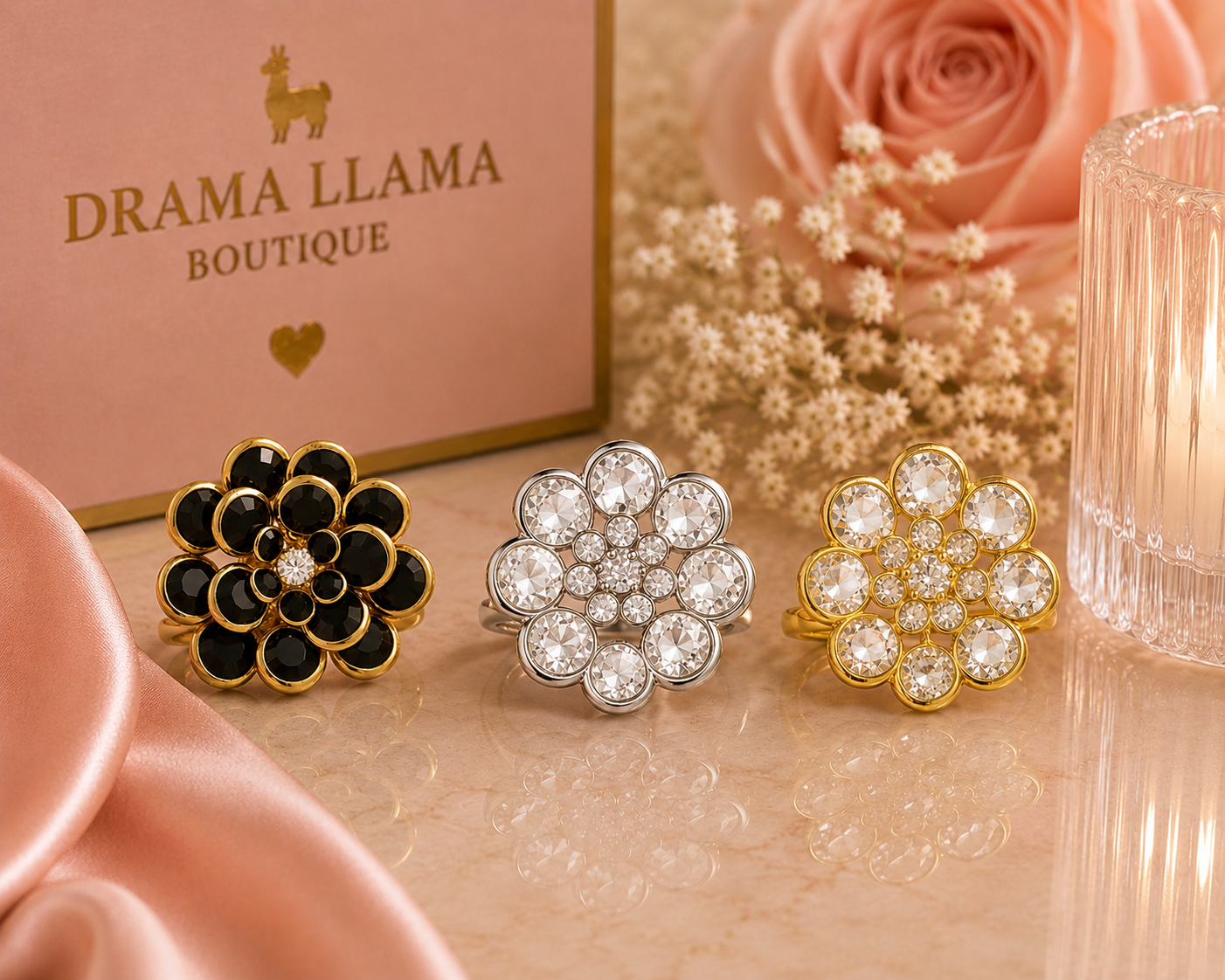 The Midnight Blossom Ring - The Golden Bloom Ring - The Eclipse Flower Ring