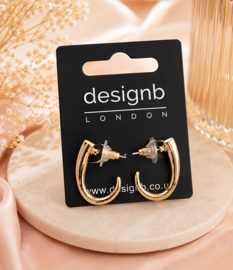 Thumbnail: DesignB London Gold Tone Oval Hoop Earrings