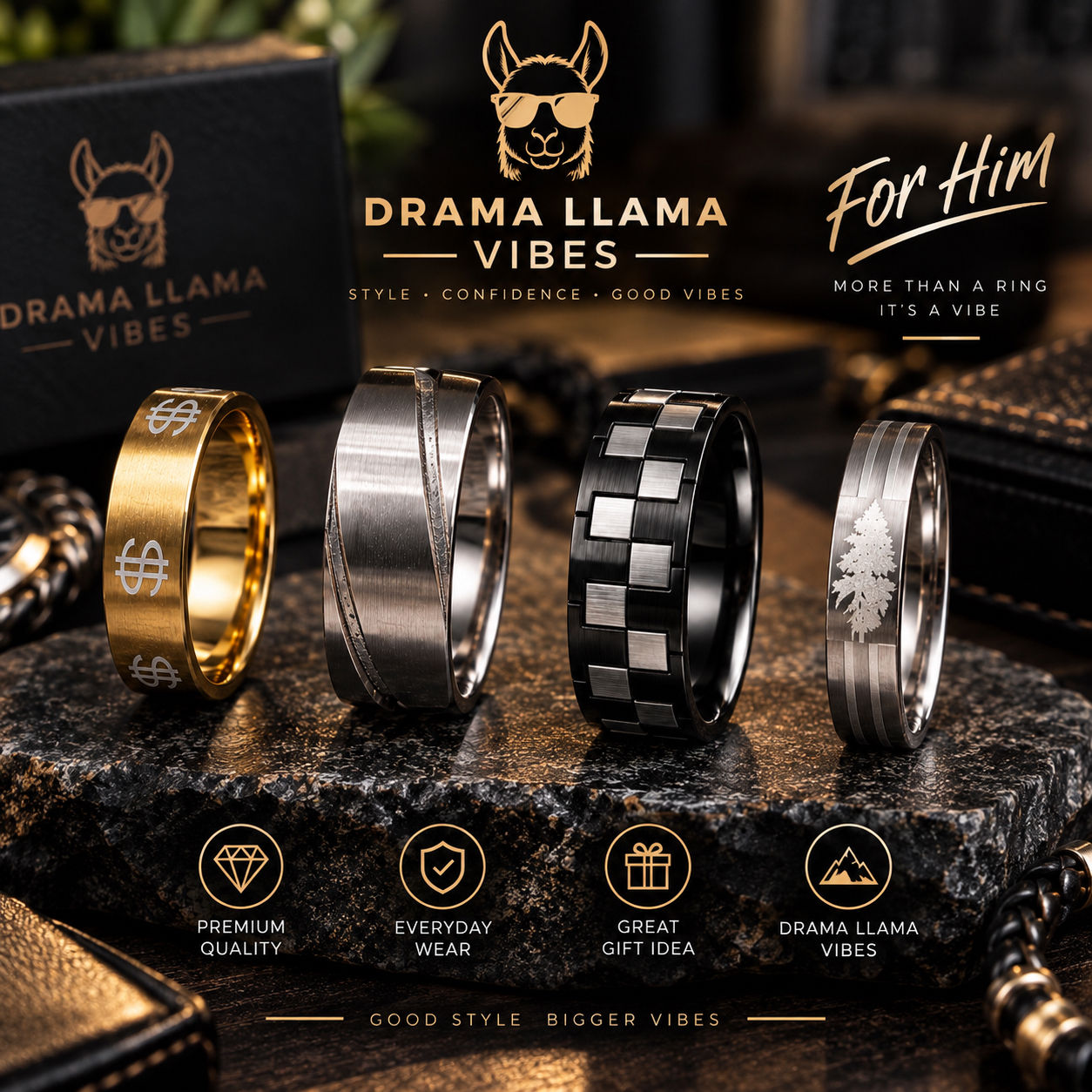 Men’s Stainless Steel Statement Rings – Size 18 | Choice of 4 Designs