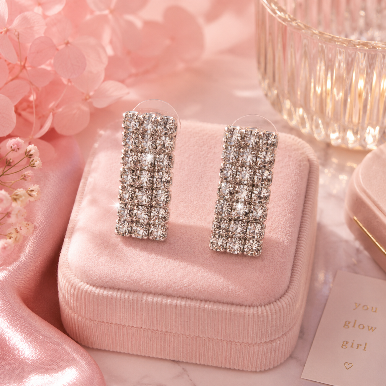 Silver Tone Crystal Cluster Stud Earrings