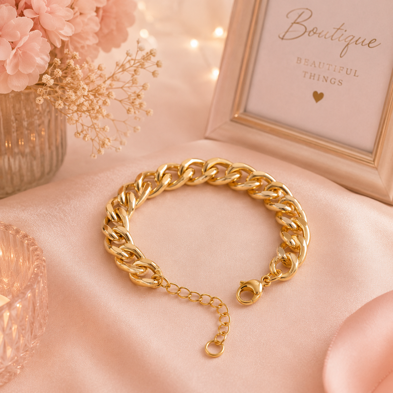 Unisex Chunky Gold Tone Curb Chain Bracelet