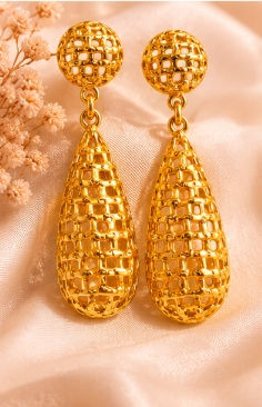 Thumbnail: Gold Tone Woven Teardrop Earrings - product image 3